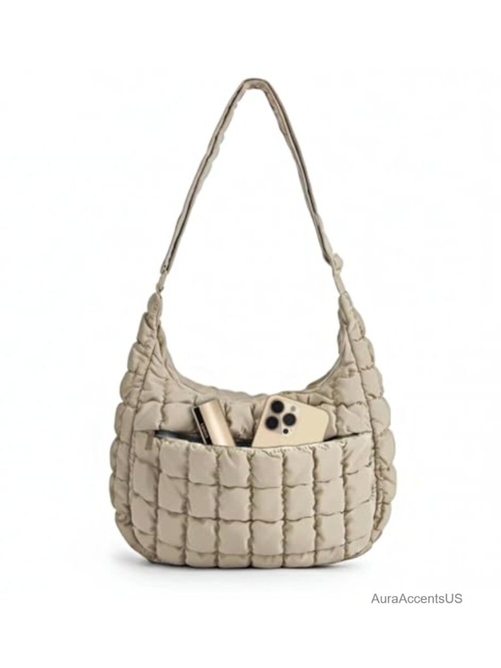 Quilted Nylon Puffer Hobo Crossbody Bag Travel Shoulder Handbag